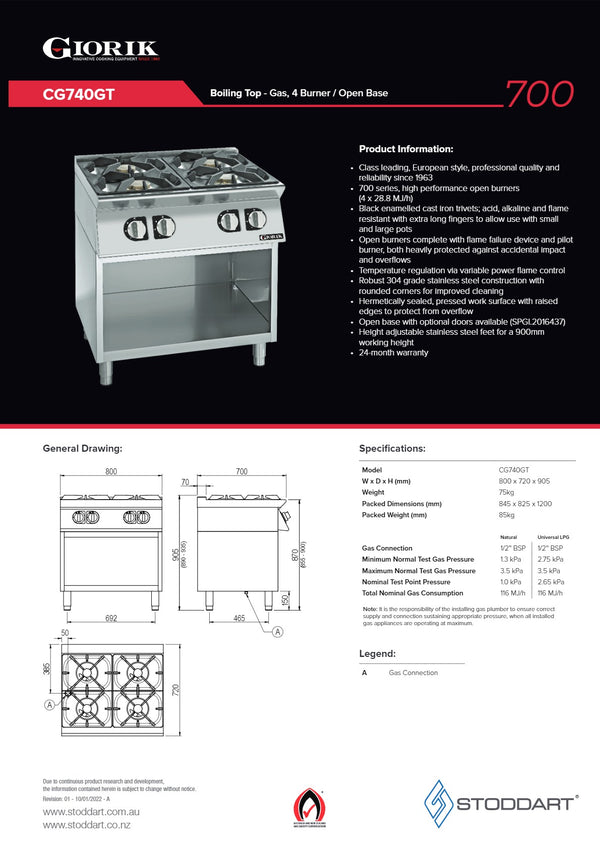 Giorik 700 Series CG740GT - Cook Top With Open Base