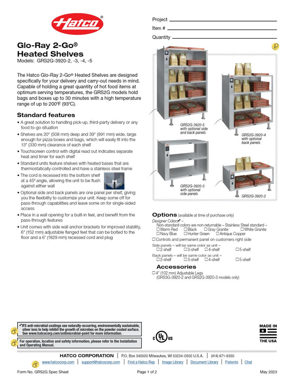 Hatco Glo-Ray 2-Go GRS2G-3920-4 - Heated Shelves