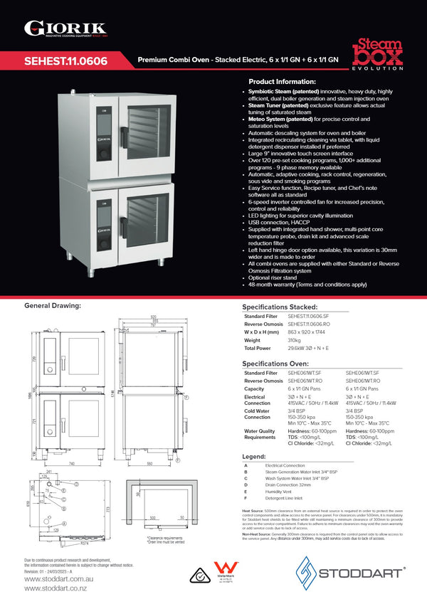 Giorik Steambox Evolution SEHEST.11.0606.SF - Stacked Combi Oven Kit