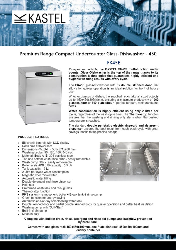 Kastel FK45E - Undercounter Glasswasher