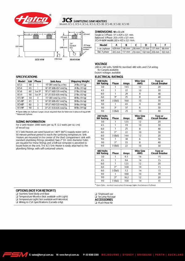 Hatco 3CS-9B - Sanitising Sink Heat