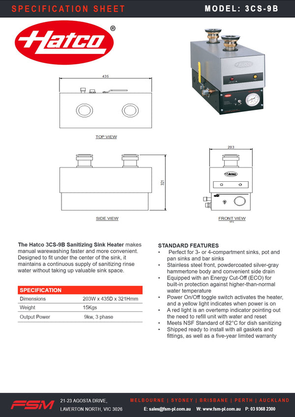 Hatco 3CS-9B - Sanitising Sink Heat