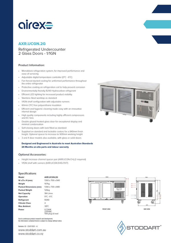 Airex AXR.UCGN.2G.900H - Underbench Fridge