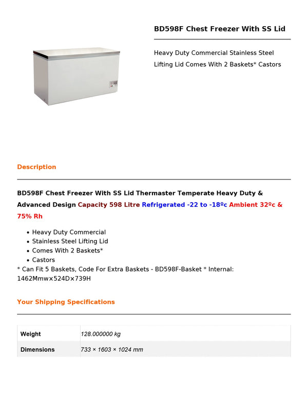 Thermaster BD598F - Chest Freezer