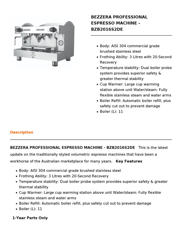Bezzera BZB2016S2DE - 2 Group Coffee Machine