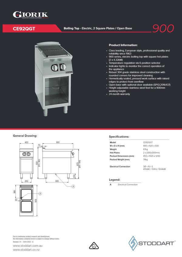 Giorik CE92QGT - 2 Burner Cook Top on Open Base