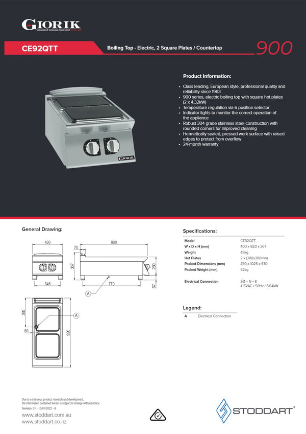 Giorik CE92QTT - 2 Burner Cook Top