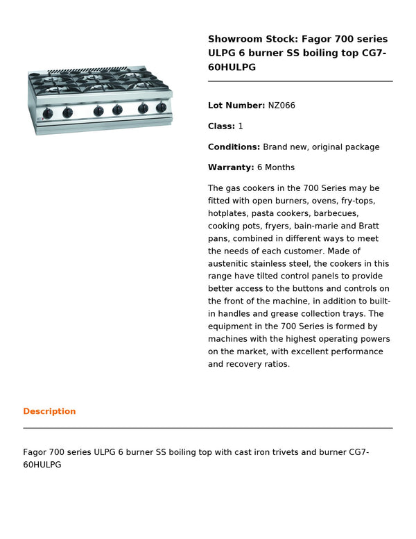 Fagor CG7-60HULPG - 6 Burner Boiling Top