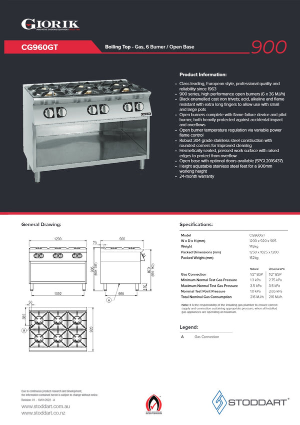 Giorik CG960GT - 6 Burner Cook Top