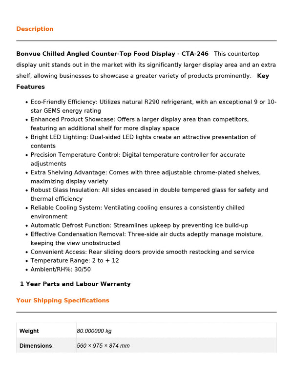 Bonvue CTA-246 - Countertop Cold Food Display