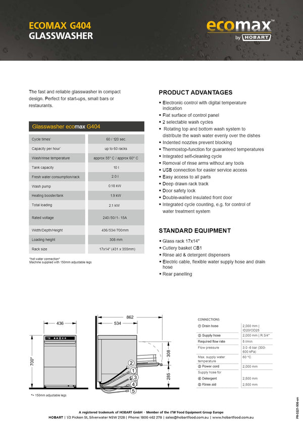 Hobart ECOMAX 404 - Undercounter Glasswasher