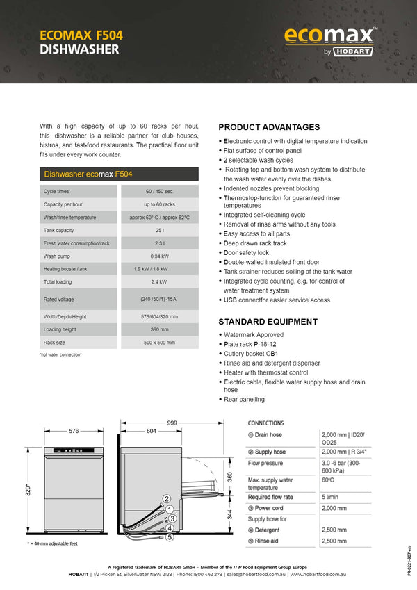 Hobart ECOMAX 504 - Undercounter Dishwasher