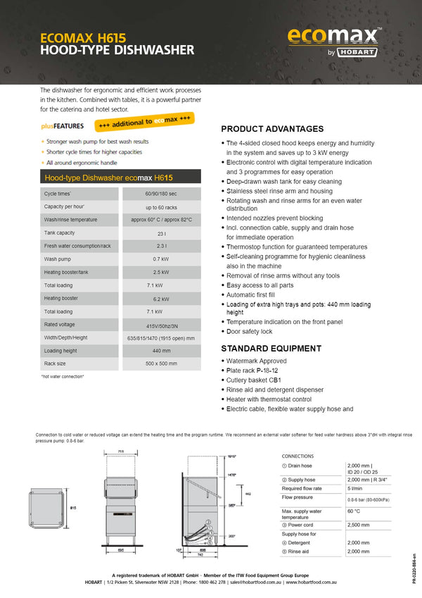 Hobart ECOMAX PLUS H615 - Pass Through Dishwasher