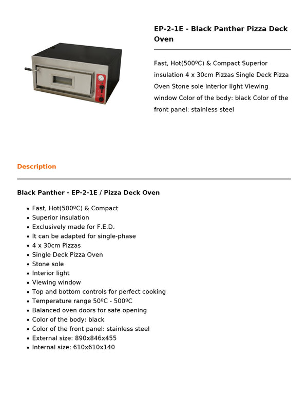 Baker Max EP-2-1E - Deck Oven
