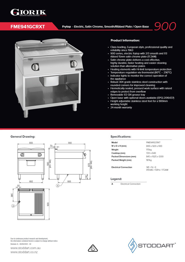 Giorik FME941GCRXT - Griddle on Open Base