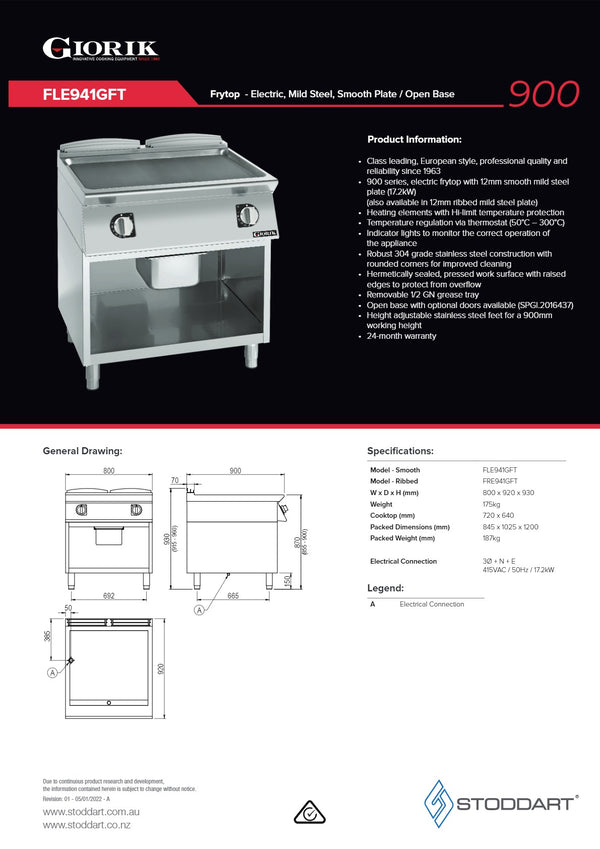 Giorik FRE941GFT - Griddle on Open Base