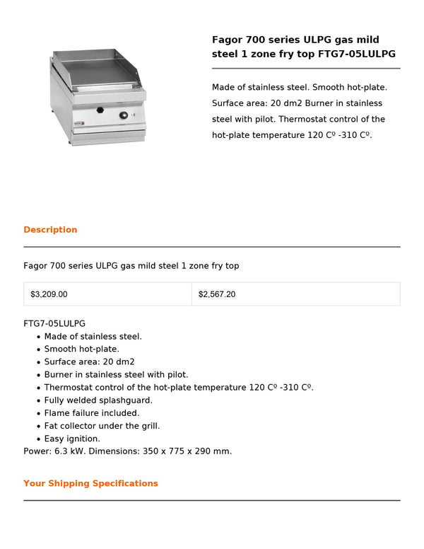 Fagor FTG7-05LULPG - Griddle