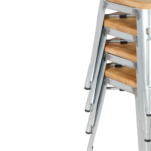 Bolero GM634 - Four Bistro Low Stools with Wooden Seat Pads