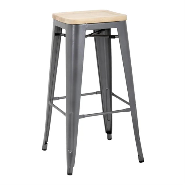 Bolero GM639 - Four Bistro High Stools with Wooden Seat Pads