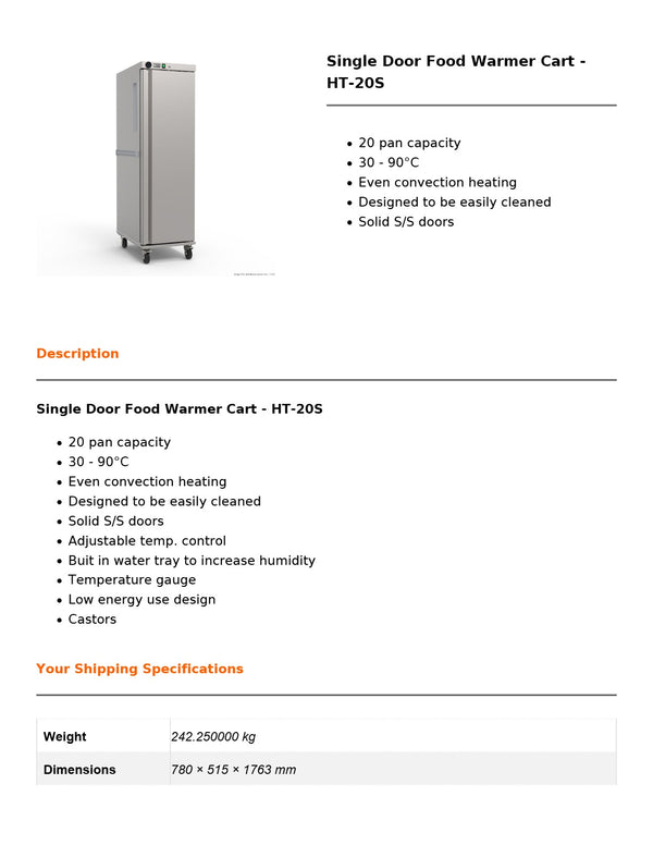 Elementry HT-20S - Food Warmer Cart