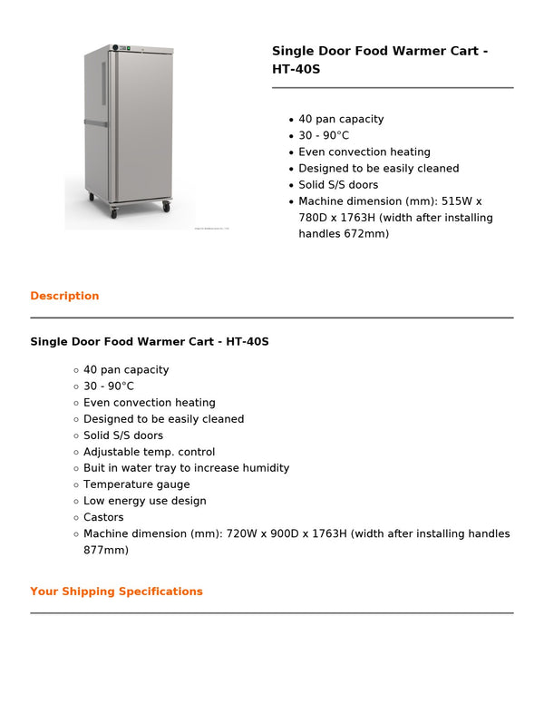 Elementry HT-40S - Food Warmer Cart