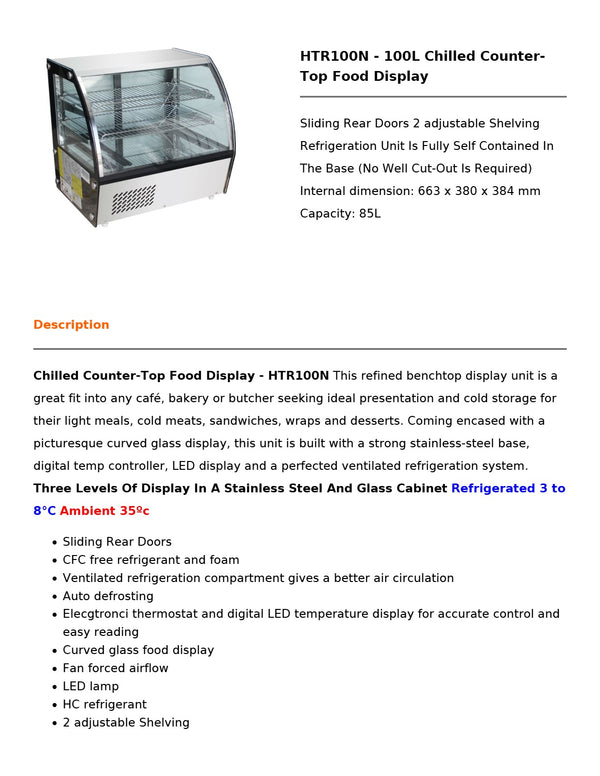 Bonvue HTR100N - Countertop Chilled Food Display