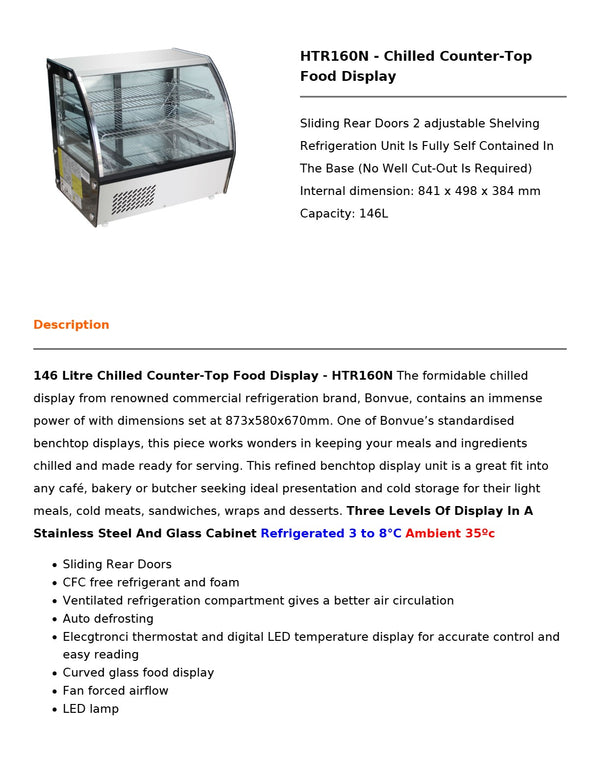 Bonvue HTR160N - Countertop Chilled Food Display