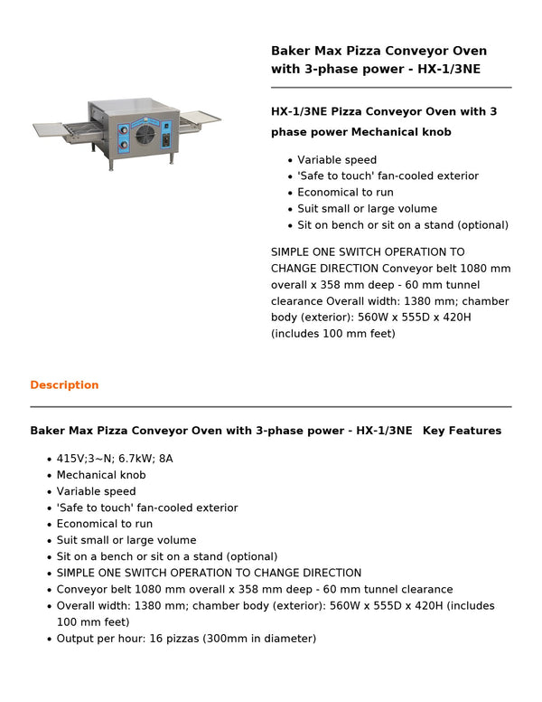 Baker Max HX-1/3NE - Conveyor Oven