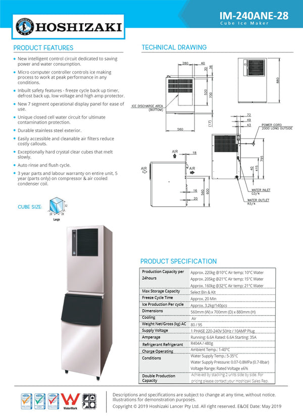 Hoshizaki IM-240NE-28 - Cube Ice Machine