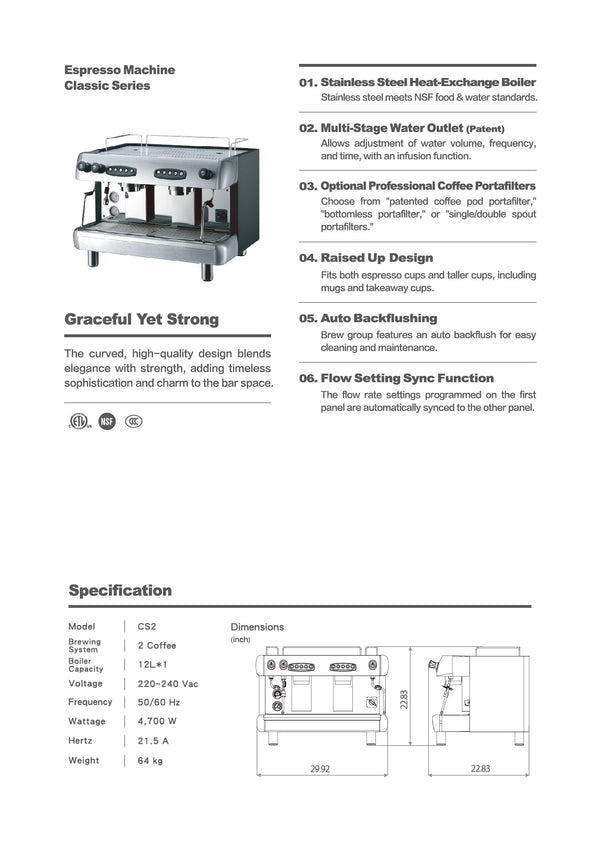 Coffee Worx CS2 Classic Series - 2 Group Espresso Machine