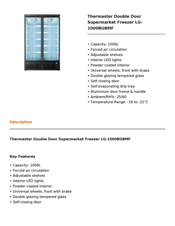 Thermaster LG-1000BGBM - Upright Fridge
