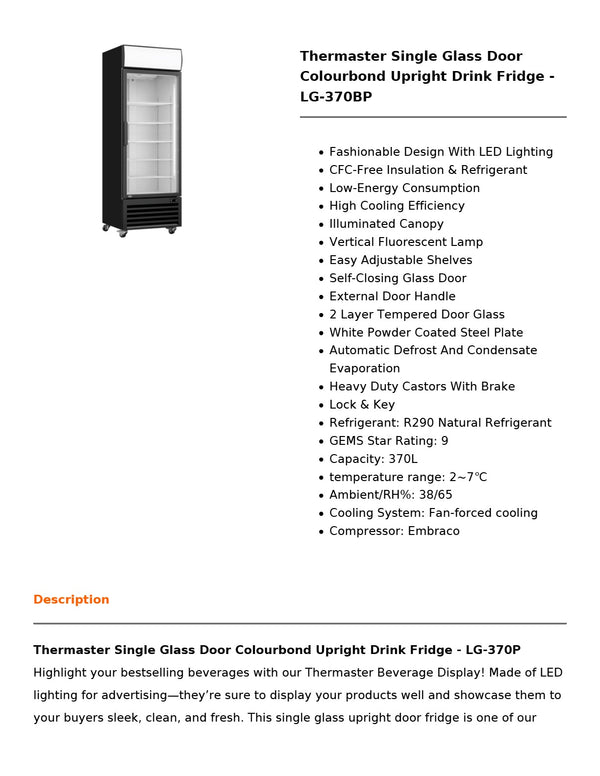 Thermaster LG-370BP - Upright Beverage Fridge