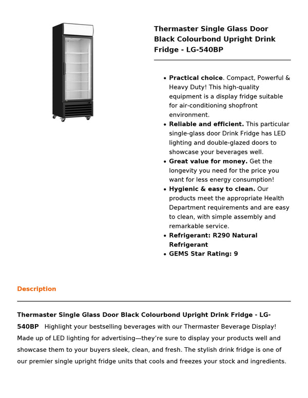 Thermaster LG-540BP - Upright Beverage Fridge