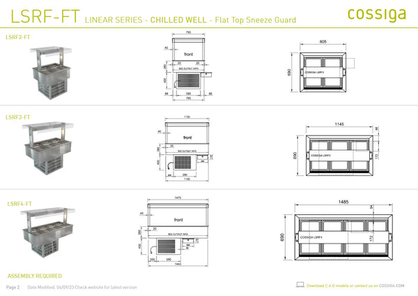 Cossiga Linear Series LSRF3-FT - Drop-In Chilled Well with Flat Top Sneeze Guard