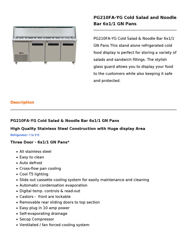 Thermaster PG210FA-YG - Cold Salad & Noodle Bar