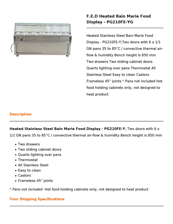 Thermaster PG210FE-YG - Heated Bain Marie Display