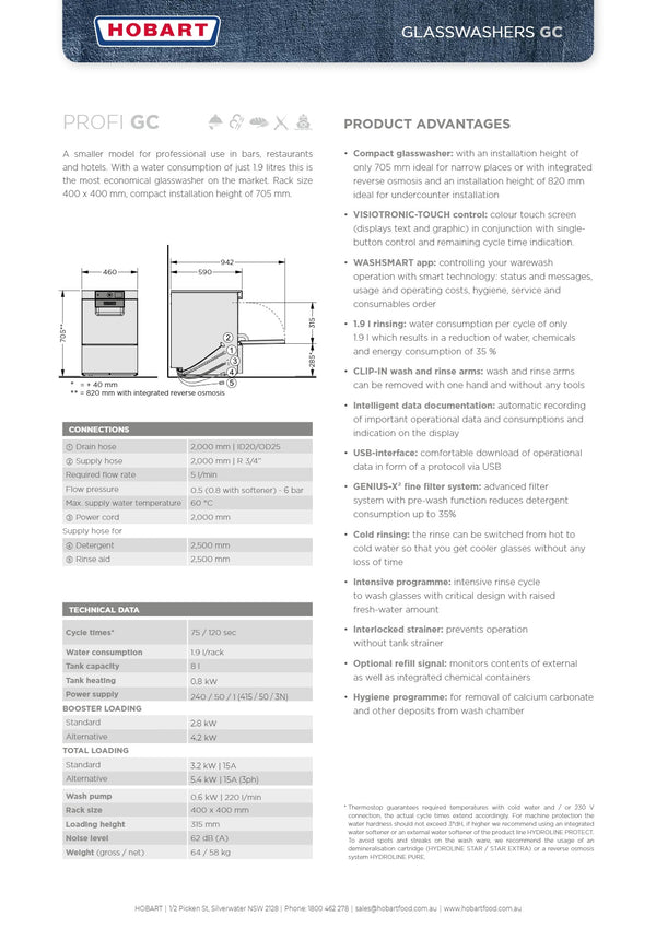 Hobart PROFI GC - Undercounter Glasswasher