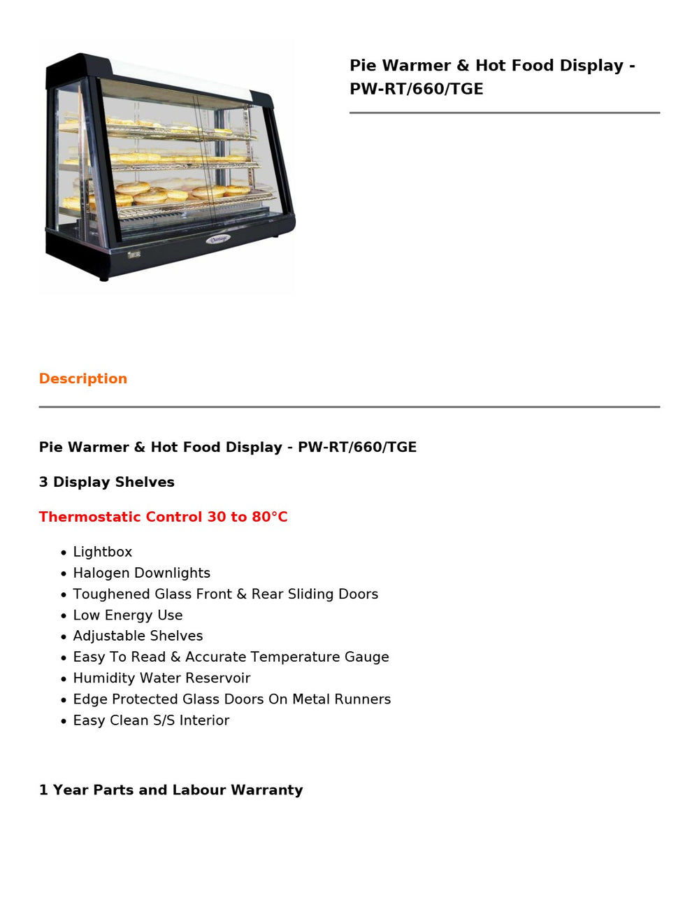 Benchstar Pie Warmer & Hot Food Display - PW-RT/660/TGE