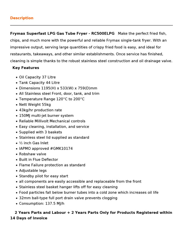 Frymax RC500ELPG - Fryer