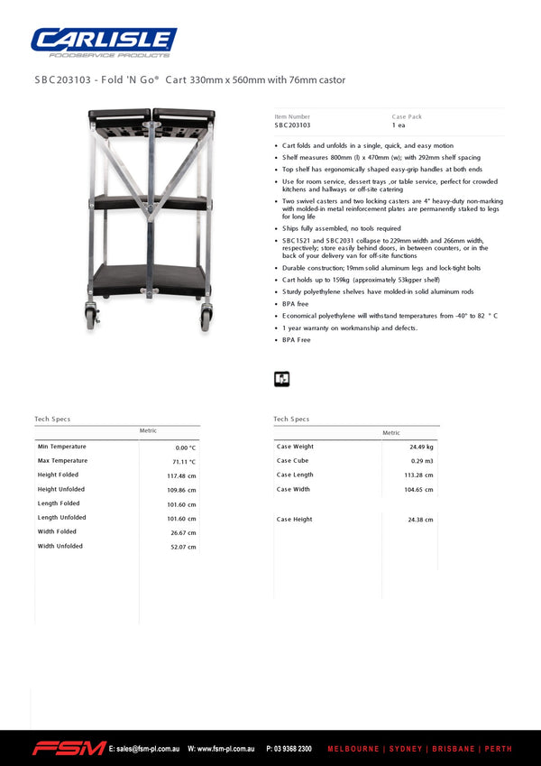 Carlisle SBC203103 - Fold N Go Cart