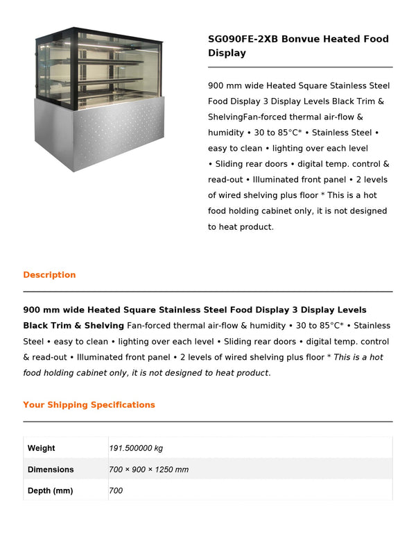Bonvue SG090FE-2XB - Heated Food Display