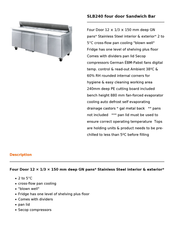 Thermaster SLB240 - Sandwich Bar