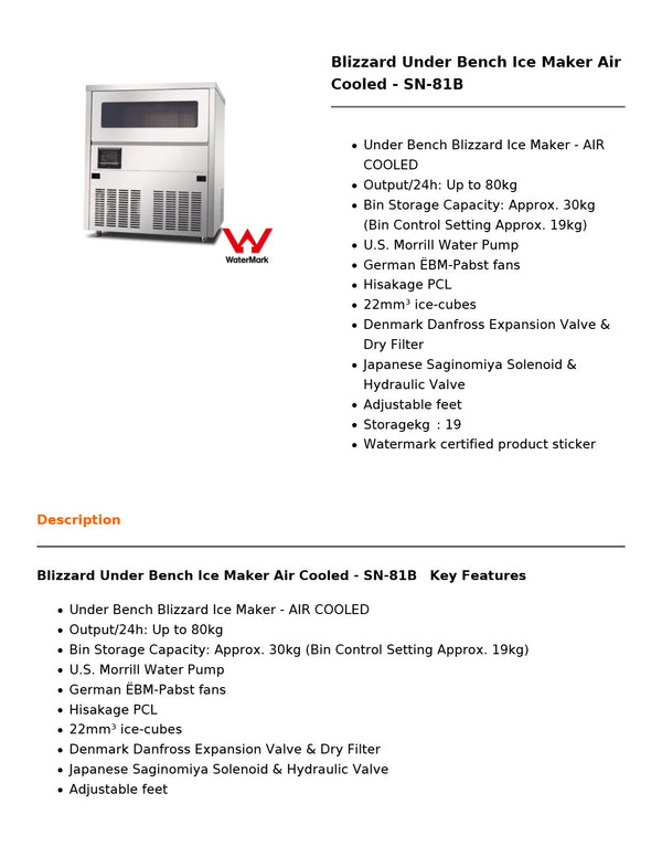 Blizzard SN-81B - Underbench Ice Maker