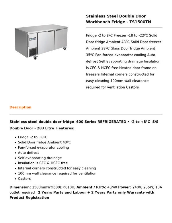 Thermaster TS1500TN - Work Bench Fridge