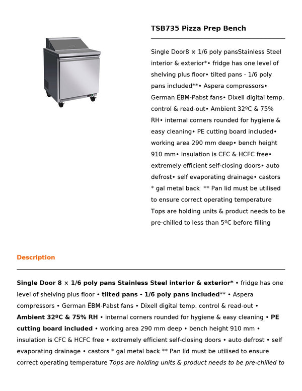 Thermaster TSB735 - Pizza Prep Bench