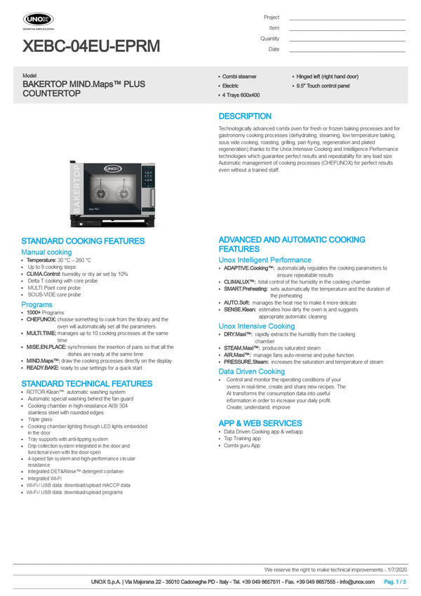 Unox Bakertop XEBC-04EU-EPRM - Combi Oven