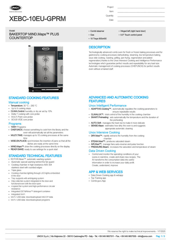 Unox Bakertop Gas XEBC-10EU-GPRM - Combi Oven