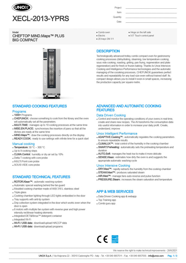 Unox Cheftop Big Compact XECL-2013-YPRS - Combi Oven