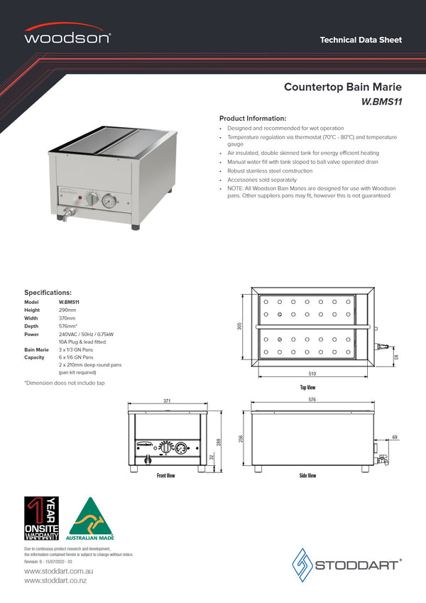 Woodson W.BMS11 - Benchtop Bain Marie