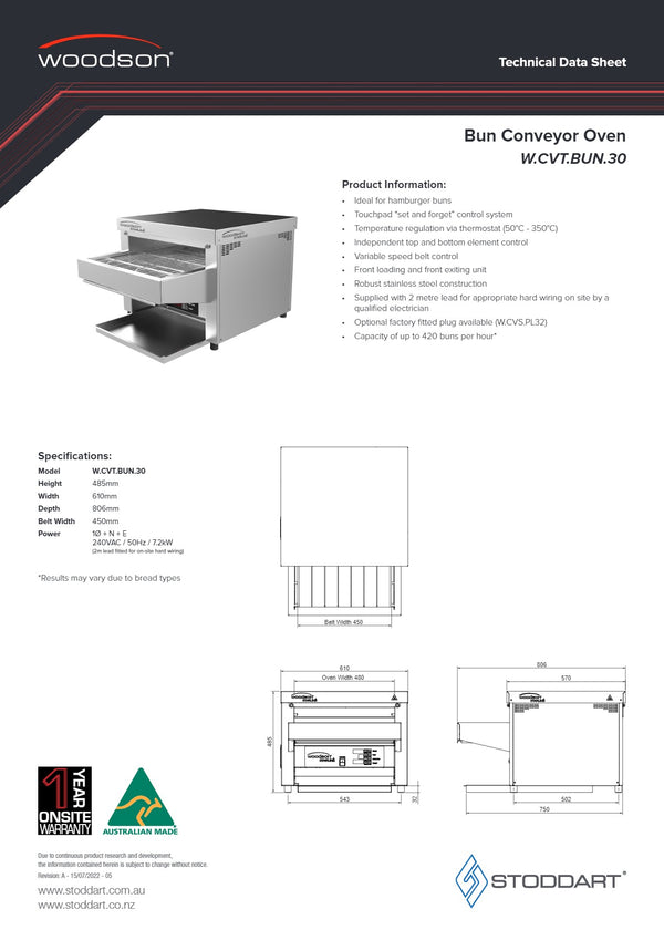 Woodson Starline W.CVT.BUN.30 - Bun Conveyor Toaster Oven